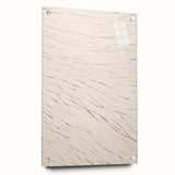 Acrylic glass wall art display showcasing an abstract minimalist design with a modern aesthetic, featuring a side view that highlights its sleek pins and clean lines. Ideal for contemporary home decor.