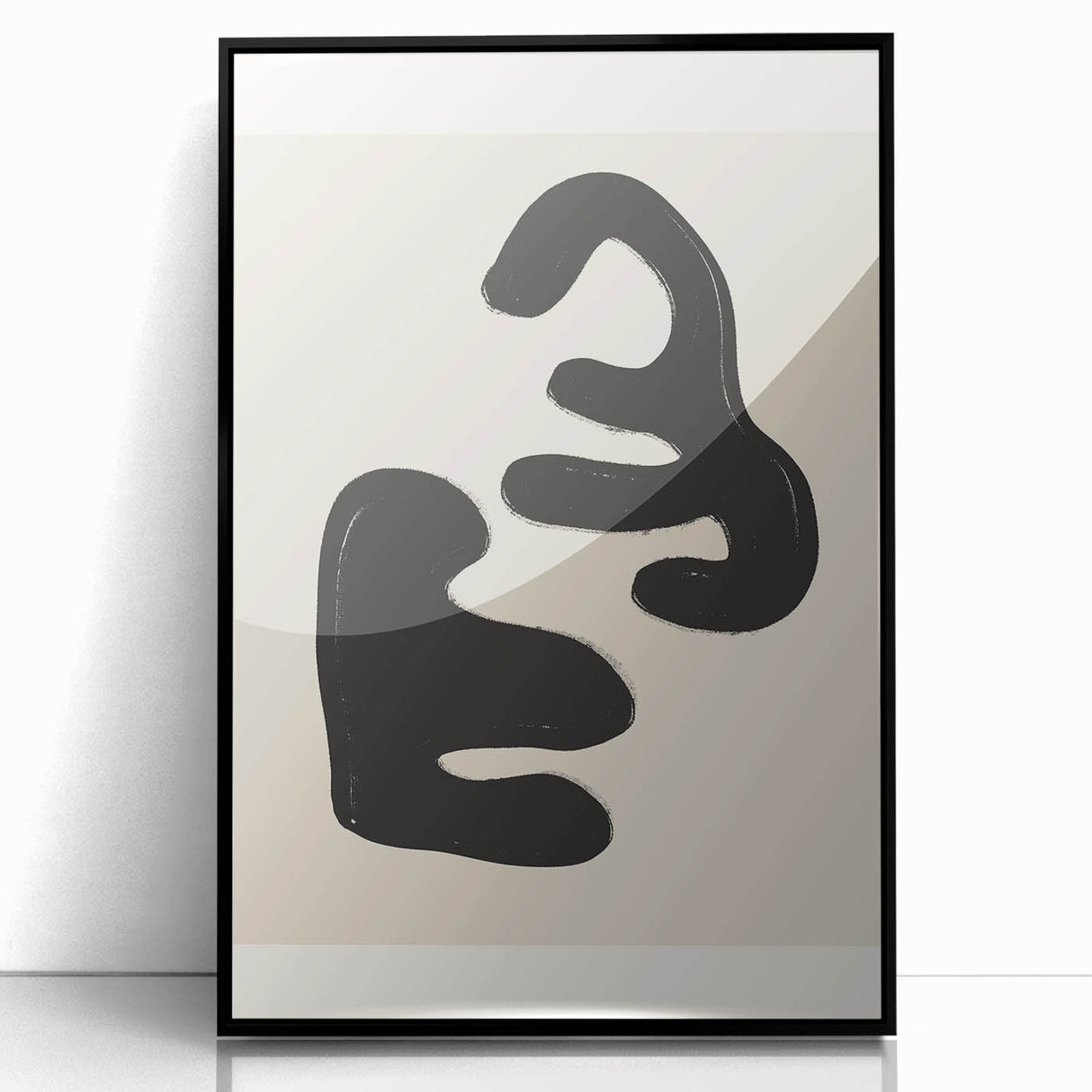 Abstract minimalist wall art collection featuring a framed acrylic design with a sleek black front view, perfect for modern decor.