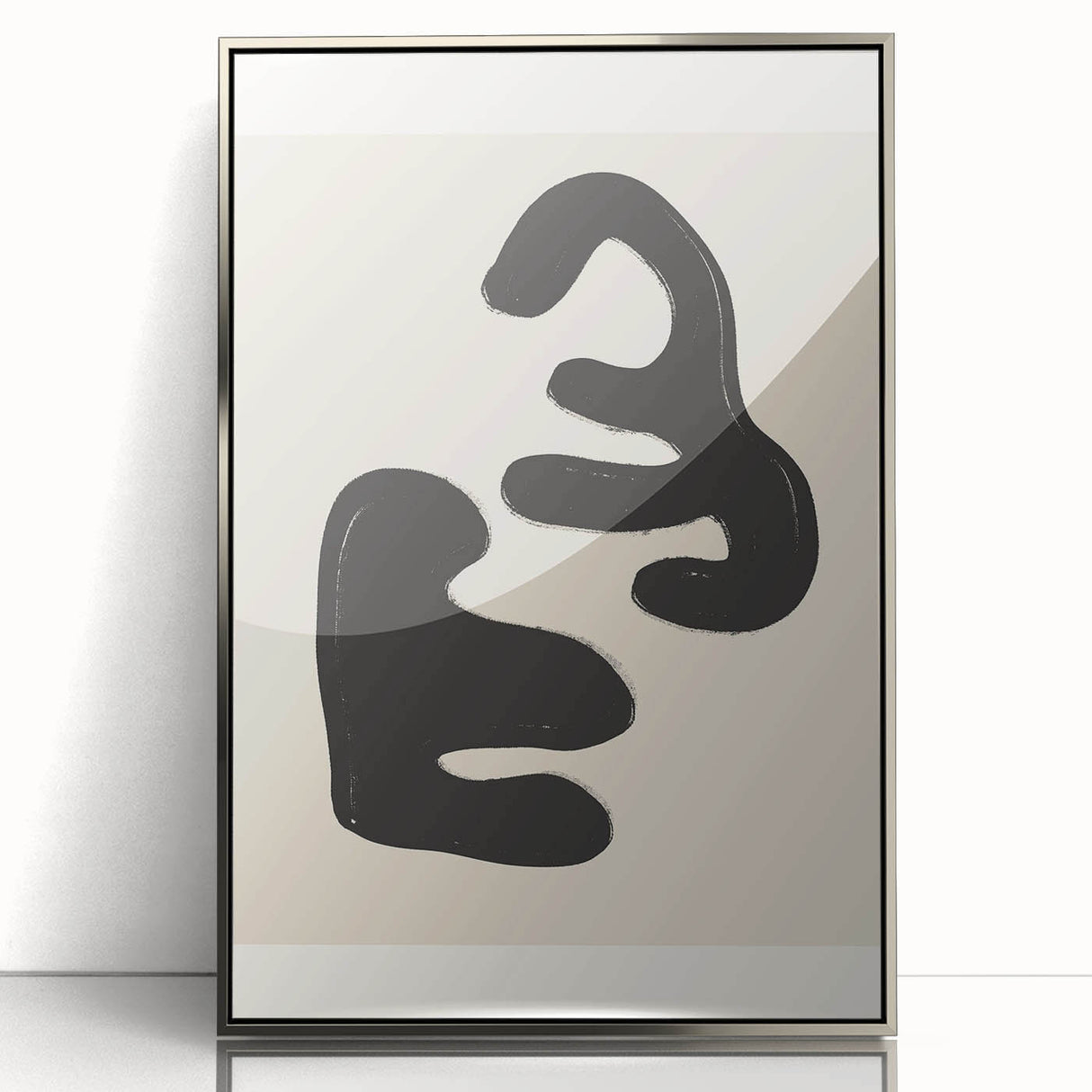 Framed abstract minimalist wall art collection in silver acrylic, showcasing geometric shapes and soft color gradients for modern decor.