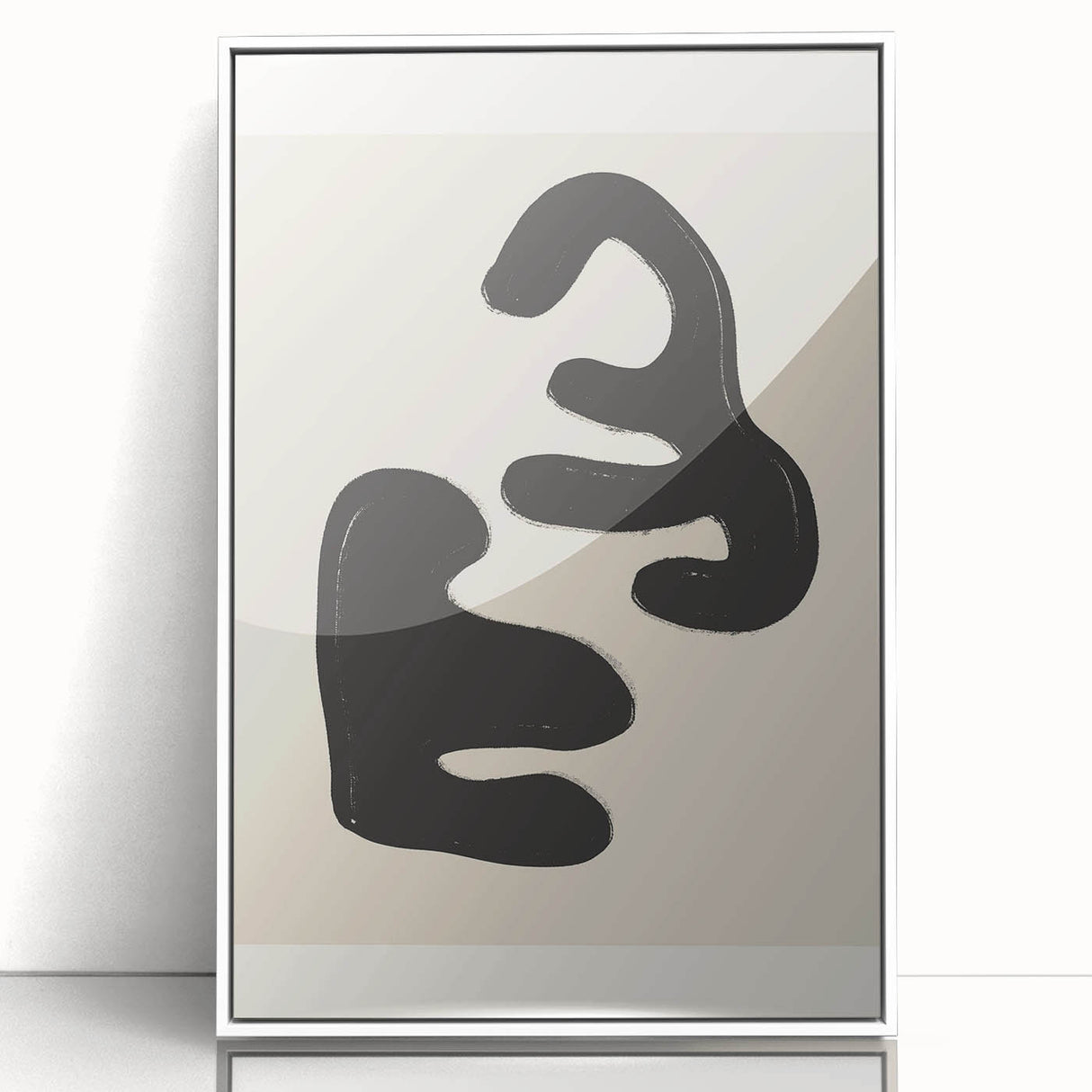 Framed abstract minimalist wall art collection featuring eight unique designs in a white frame, showcasing vibrant colors and modern aesthetics.