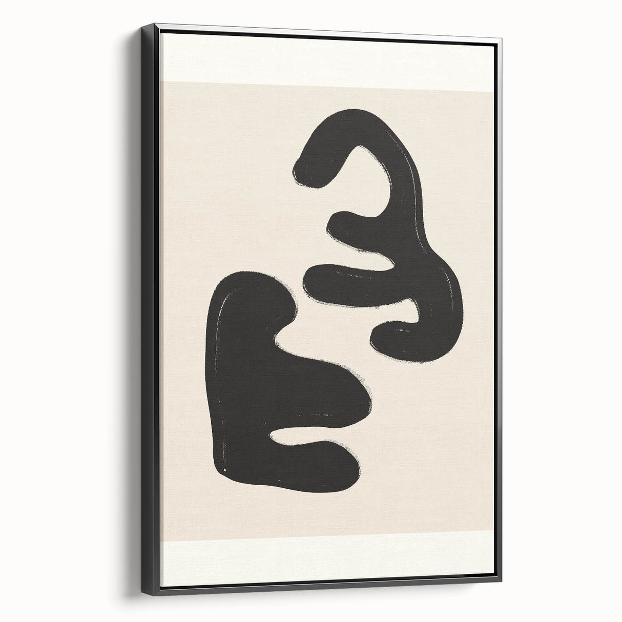 Framed abstract minimalist wall art collection showcasing geometric patterns in black and white, displayed from a side view on a neutral background.