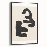 Framed abstract minimalist wall art collection showcasing geometric patterns in black and white, displayed from a side view on a neutral background.