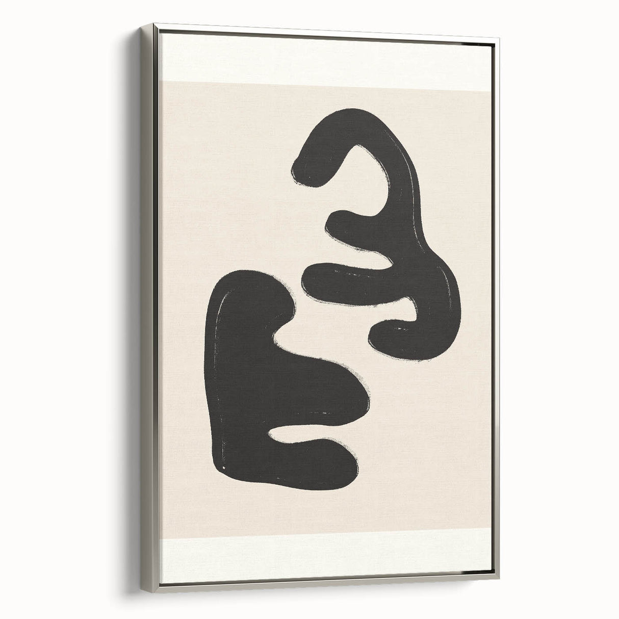 Framed abstract minimalist wall art design in silver, showcasing geometric shapes and soft colors, perfect for modern home decor.