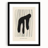 Abstract minimalist wall art collection framed in black, showcasing geometric designs with a white mat. Ideal for modern home decor and art enthusiasts.