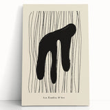 Abstract minimalist wall art featuring a soft color palette of beige and gray, elegantly stretched on canvas and leaning against a white wall, perfect for modern decor.