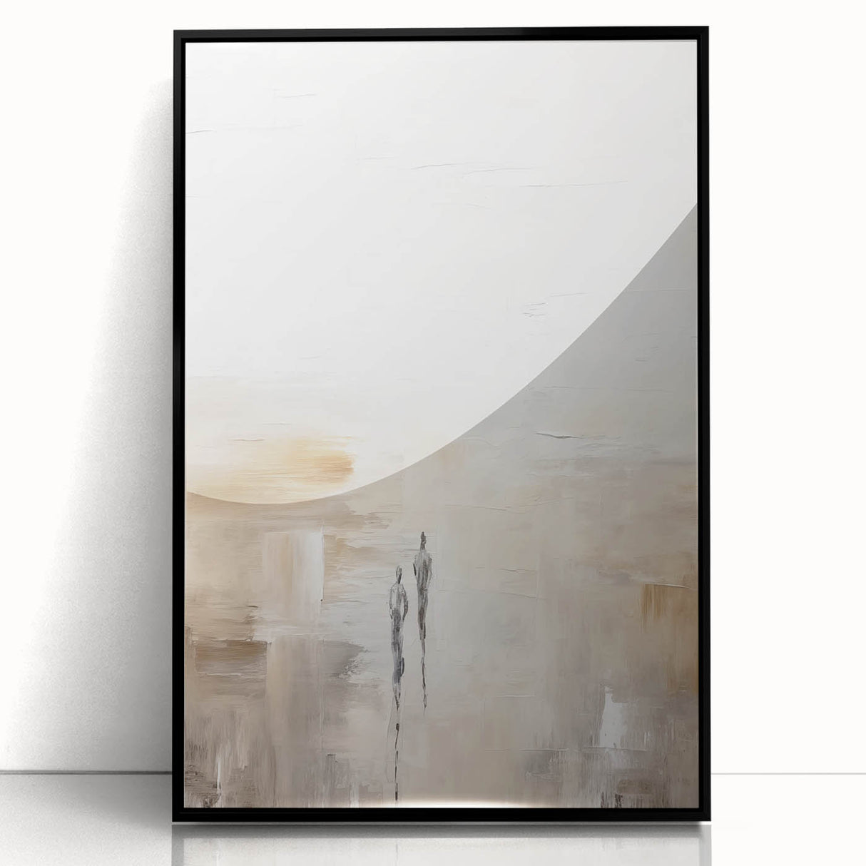 Framed abstract minimalist wall art featuring a black acrylic design, showcasing clean lines and modern aesthetics, ideal for contemporary home decor.