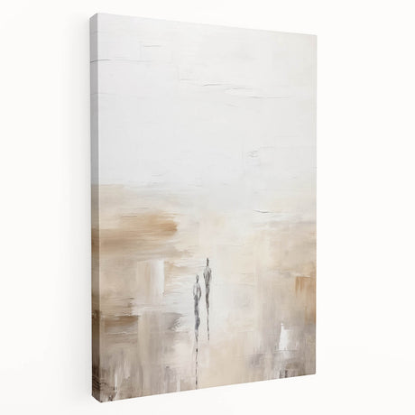 Stretched canvas wall art featuring an abstract minimalist design in calming blue and beige tones, highlighting elegant curves and shapes for modern home decor.