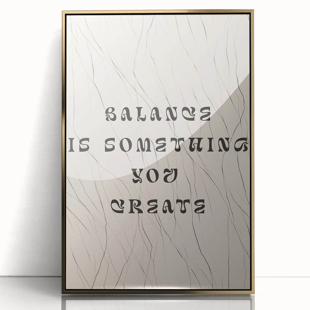 Framed wall art featuring an abstract minimalist design in gold tones, showcasing a sleek acrylic front that enhances the modern aesthetic, ideal for contemporary decor.