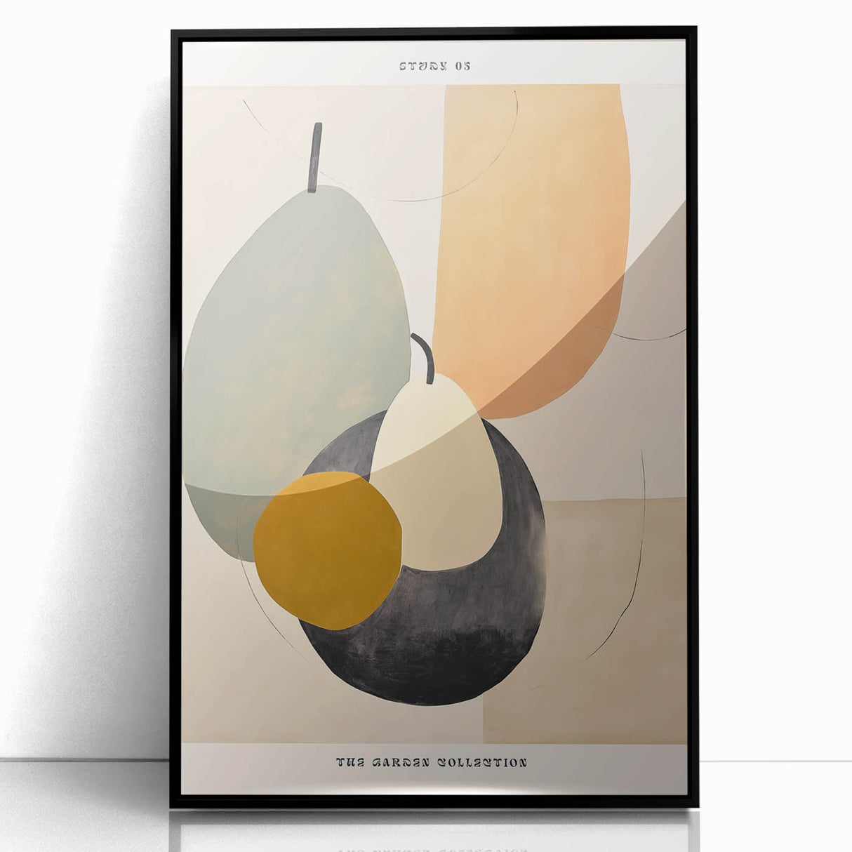 Framed acrylic wall art featuring an abstract minimalist design in black, highlighting geometric shapes and a sleek modern aesthetic, perfect for contemporary decor.