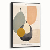 Framed wall art featuring an abstract minimalist design with black and white elements. The artwork is displayed from a side view, highlighting its sleek profile and modern aesthetic, ideal for contemporary home decor.