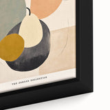 Close-up of a framed minimalist abstract wall art design showcasing soft hues of blue and beige, emphasizing geometric shapes and textures, ideal for modern decor.