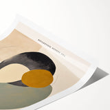 Abstract minimalist wall art print featuring soft beige and muted green tones, elegantly rolled and packaged in a protective cardboard tube for easy display.