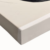 Close-up view of an abstract minimalist wall art piece showcasing soft pastel colors and geometric shapes, printed on stretched canvas, perfect for modern home decor.