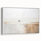 Framed minimalist wall art collection showcasing an abstract design with muted colors, displayed from the side to highlight its elegant profile and texture.