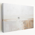 Abstract minimalist wall art featuring a soft color palette of blues and whites, displayed in a side view on stretched canvas, perfect for modern decor.