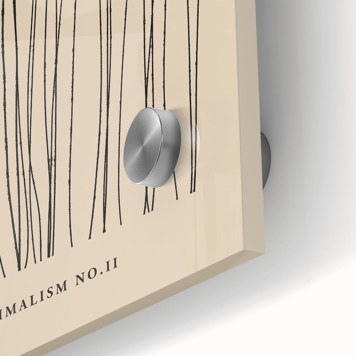 Close-up of a modern abstract minimalist wall art piece featuring soft pastel colors and geometric shapes, displayed on sleek acrylic glass, perfect for contemporary decor.