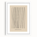 Abstract minimalist wall art collection framed in white with a mat, showcasing geometric shapes and soft colors, ideal for modern home decor.