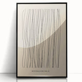 Framed abstract minimalist wall art design featuring a sleek black finish, showcasing clean lines and geometric shapes, perfect for modern home decor.