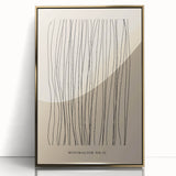 Framed abstract minimalist wall art featuring a gold-acrylic design, showcasing elegant lines and shapes, perfect for modern home decor.