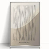 Framed abstract minimalist wall art collection showcasing geometric shapes in soft pastels, with a sleek white frame, perfect for modern home decor.