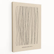 Stretched canvas showcasing an abstract minimalist design with soft earth tones, framed to enhance modern decor, highlighting sleek lines and artistic flair.