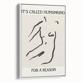 Framed canvas wall art featuring an abstract minimalist design in muted tones, showcasing a sleek white frame and side view for modern decor elegance.