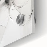 Close-up of an abstract minimalist wall art piece showcasing a blend of soft colors and geometric shapes, printed on acrylic glass for a sleek modern finish.