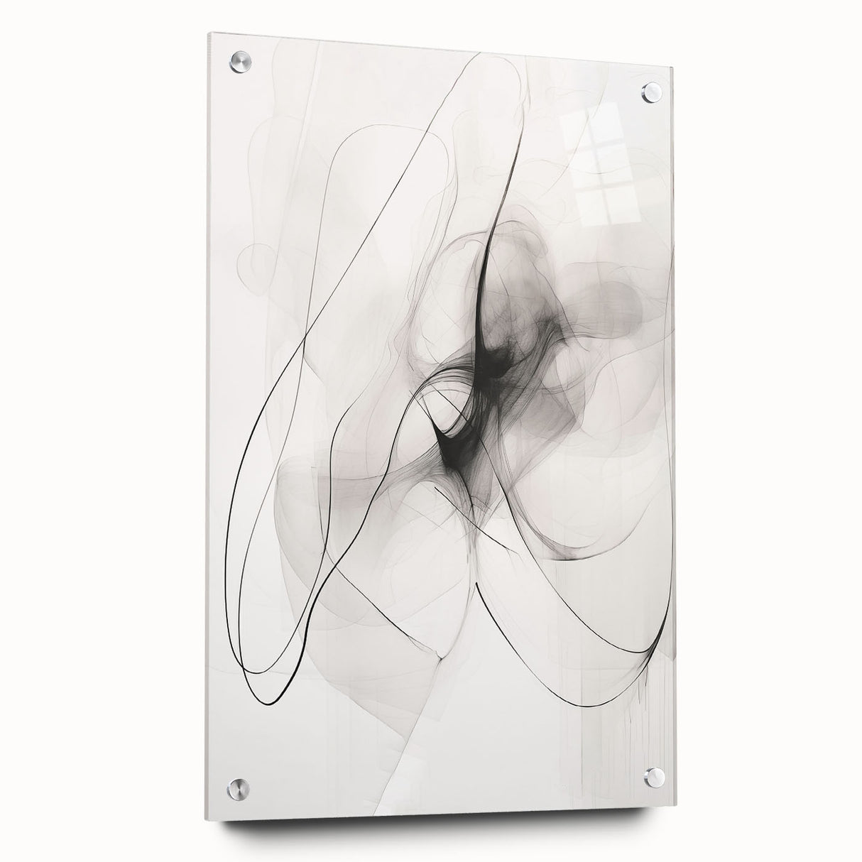 Acrylic glass wall art from the Abstract Minimalist Design 89 collection, showcasing a sleek side view with visible pins, ideal for contemporary decor.