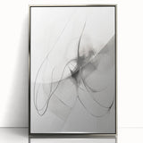 Framed abstract minimalist wall art design in silver tones, showcasing geometric patterns and a sleek acrylic finish, perfect for modern decor.