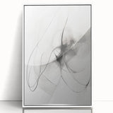 Framed abstract minimalist wall art featuring a sleek white border, showcasing a contemporary design with soft colors and geometric shapes, perfect for modern decor.