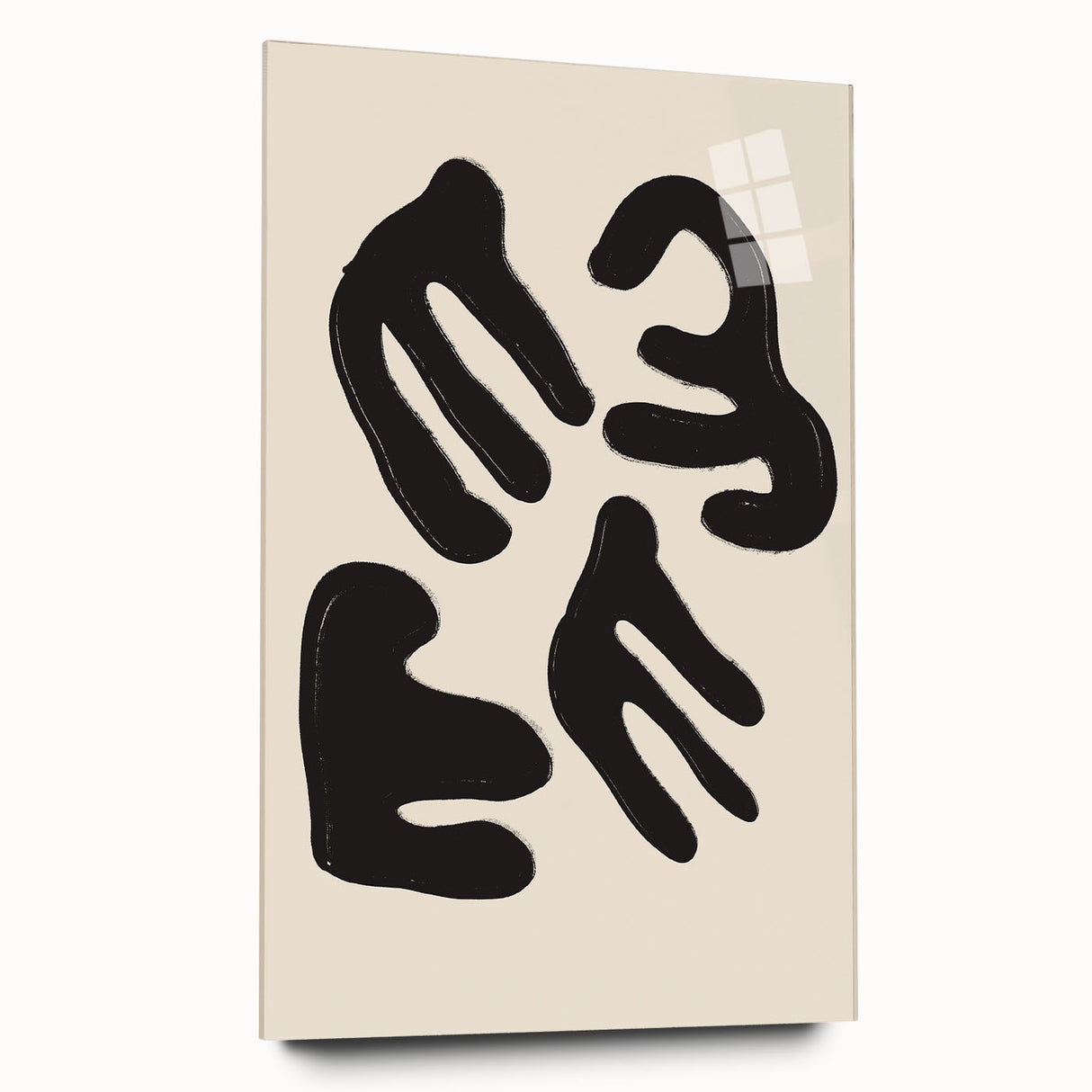 Abstract minimalist wall art collection displayed in acrylic glass, showcasing a vibrant color palette and sleek design, ideal for modern decor.