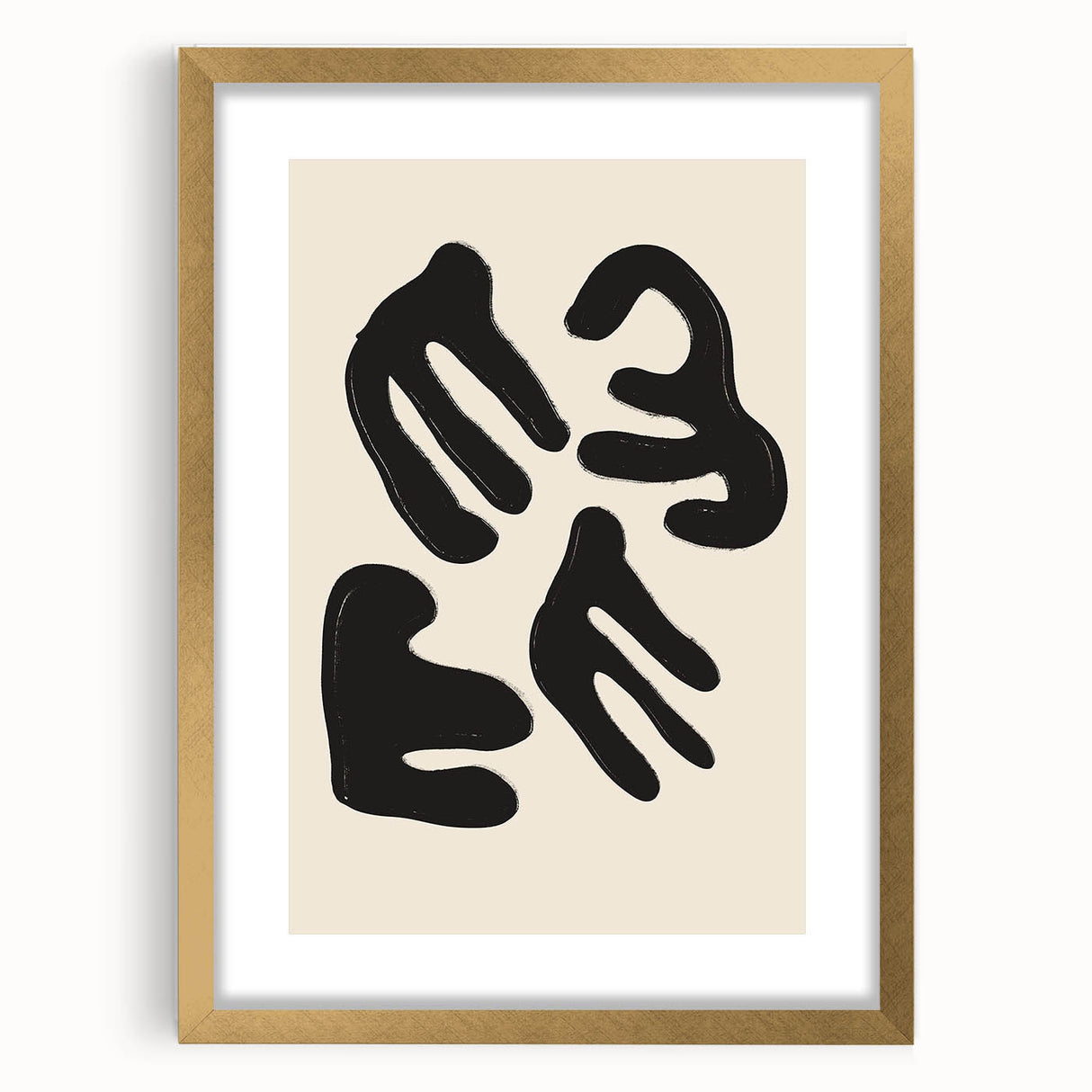 Abstract minimalist wall art collection featuring a gold-framed design with a mat, showcasing elegant lines and soothing colors for modern decor.