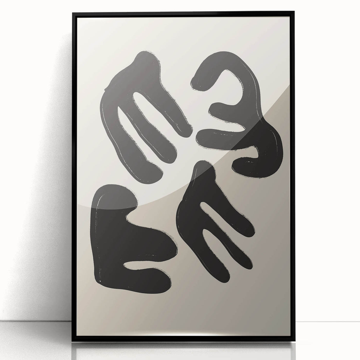 Abstract minimalist wall art collection featuring a framed acrylic design with black accents and sleek lines, perfect for modern decor.