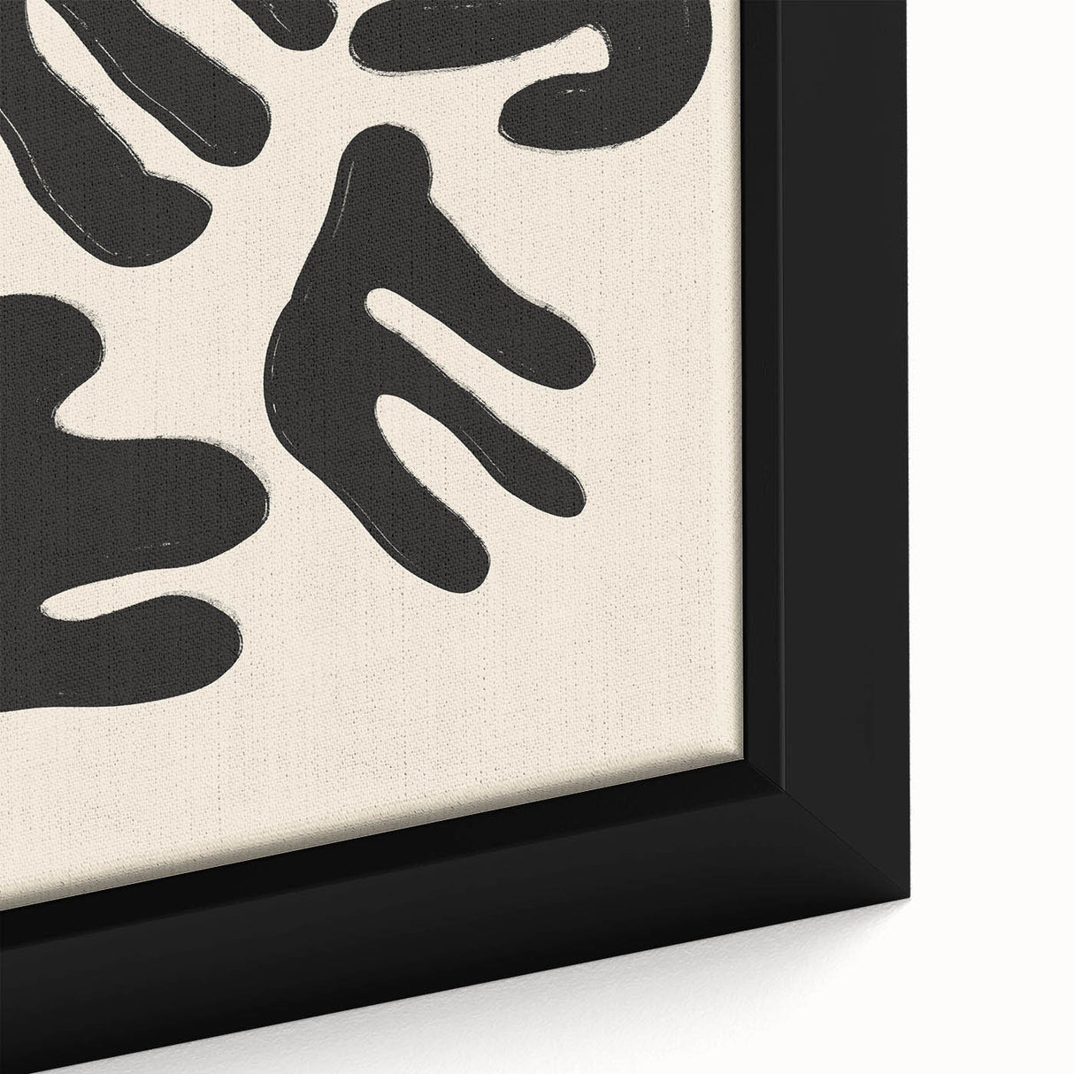 Close-up of an abstract minimalist wall art design featuring soft earth tones and geometric shapes, elegantly framed for modern decor.