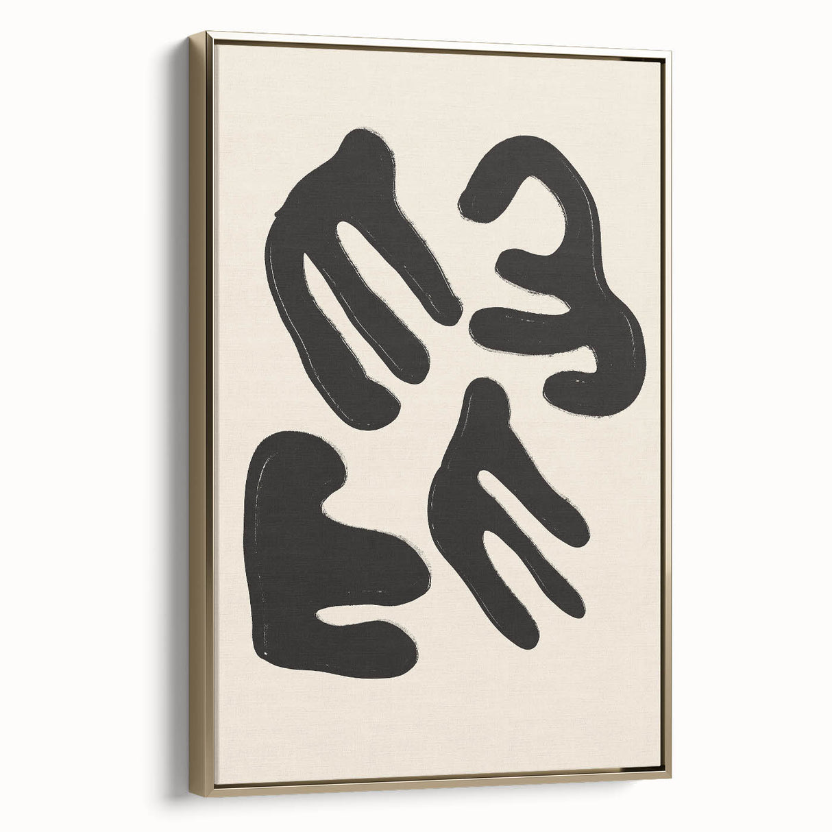 Framed abstract minimalist wall art in gold tones, showcasing geometric shapes and a sleek design, perfect for modern home decor.