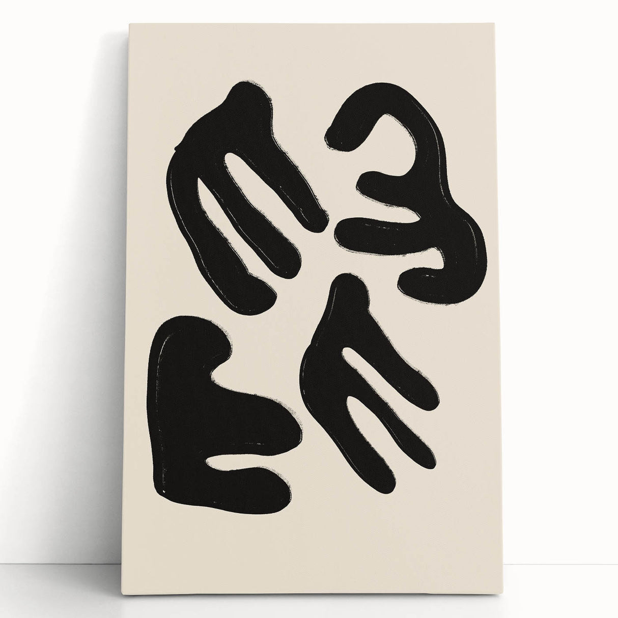 Abstract minimalist wall art collection on stretched canvas, featuring soft pastel colors and geometric shapes, perfect for contemporary decor.