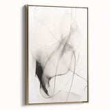 Framed minimalist wall art featuring an abstract design with gold accents, showcasing a side view that highlights its elegant frame and modern aesthetic. Perfect for contemporary decor.
