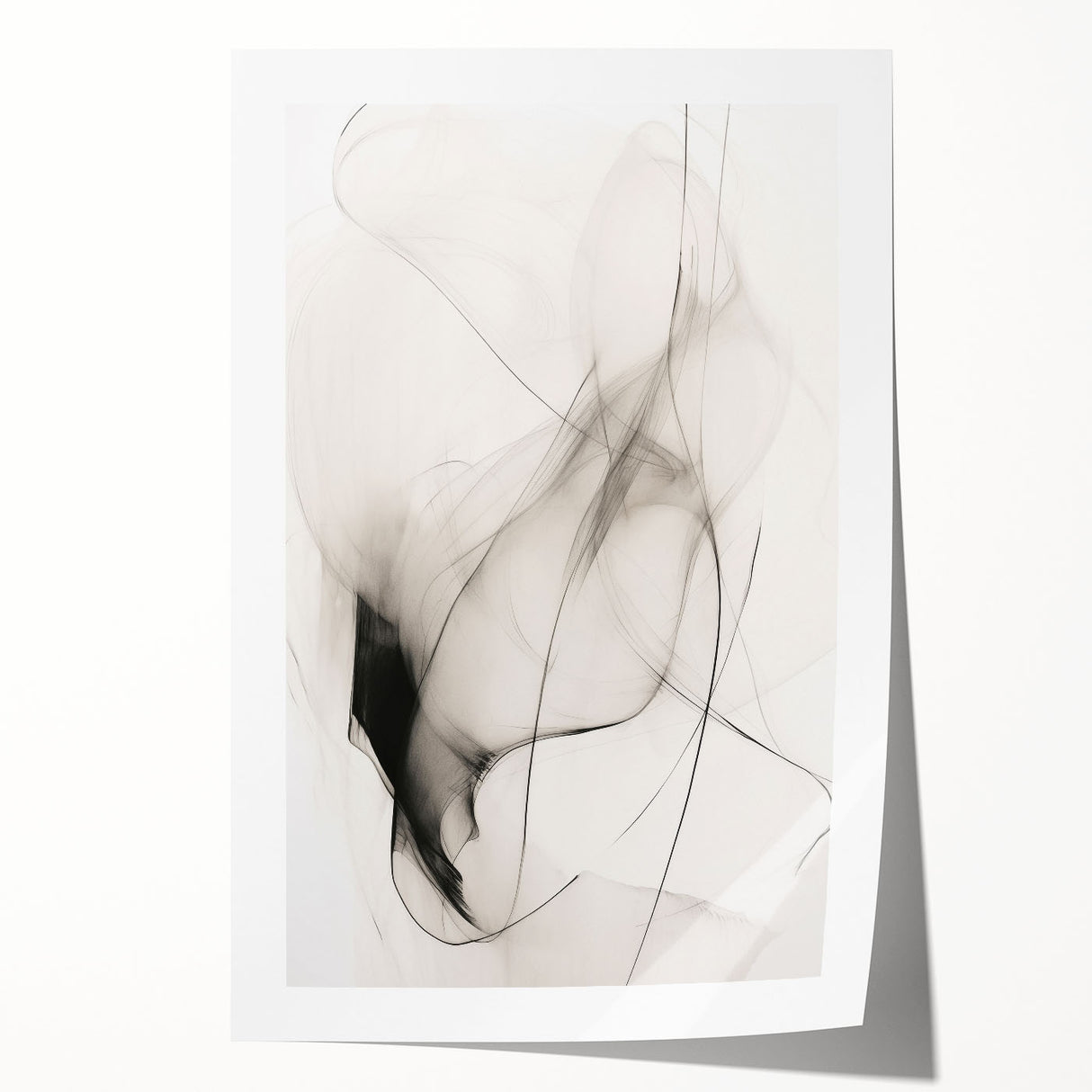 Abstract minimalist wall art print showcasing geometric shapes in soft pastel colors, rolled and packaged in a protective cardboard tube for easy shipping.