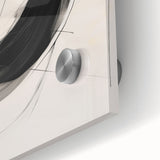 Close-up of an abstract minimalist wall art design featuring vibrant colors and geometric shapes, printed on acrylic glass, showcasing modern artistic flair.