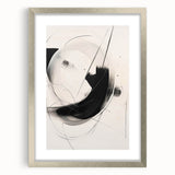 Abstract minimalist wall art collection in a sleek silver frame with matting, showcasing a modern design suitable for home decor, emphasizing elegance and simplicity.