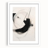 Abstract minimalist wall art design featuring a framed piece with a white mat, showcasing geometric shapes and soft color tones, ideal for modern home decor.