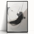 Framed abstract minimalist wall art design in black and white, showcasing geometric shapes and lines, perfect for modern home decor.