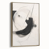 Framed canvas wall art showcasing an abstract minimalist design with gold accents, displayed from a side view to highlight its sleek profile and modern aesthetic. This piece adds a touch of elegance and contemporary style to any interior decor.