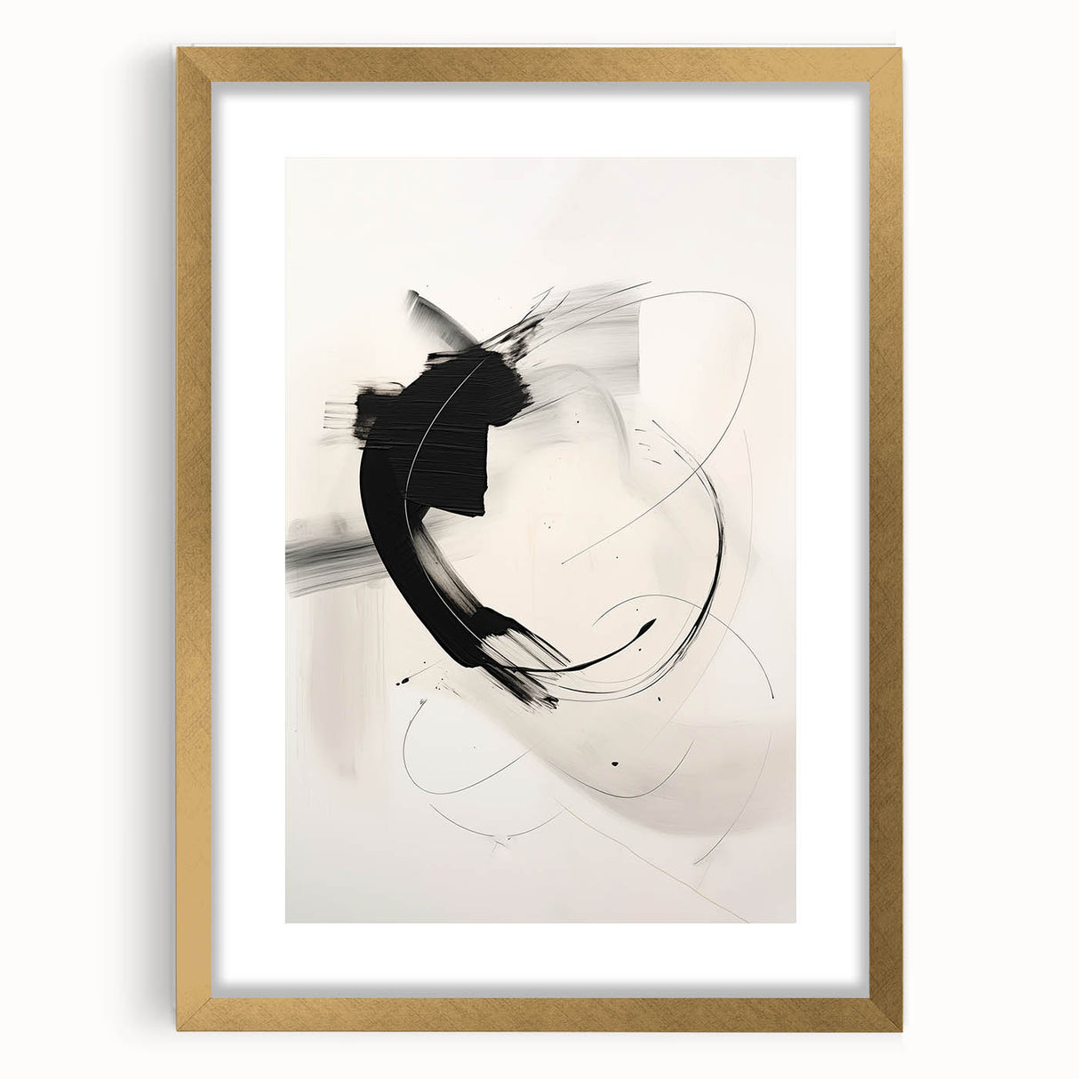 Elegant abstract minimalist wall art framed in gold, showcasing geometric patterns and soft color gradients, perfect for modern home decor.