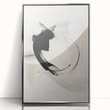 Framed acrylic wall art featuring an abstract minimalist design with silver accents, displayed from the front, ideal for modern home decor. Perfect for adding a touch of elegance to any room.