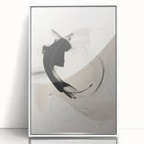 Framed abstract minimalist wall art in a sleek white frame, showcasing geometric shapes in soft pastel colors, ideal for modern home decor.