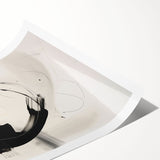 Abstract minimalist wall art print showcasing a vibrant blend of blue and orange geometric shapes, designed for modern home decor, rolled for easy framing.