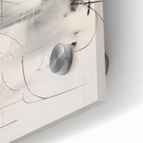 Close-up of an abstract minimalist design wall art piece, featuring vibrant colors and geometric shapes on sleek acrylic glass, perfect for modern decor.