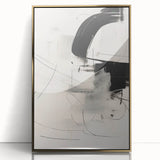 Framed abstract minimalist wall art featuring a gold-acrylic design, showcasing contemporary elegance in a sleek front view, perfect for modern home decor.