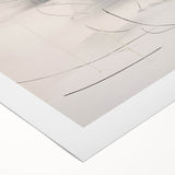 Abstract minimalist design wall art collection showcasing soft pastel colors of beige, pink, and blue, featuring geometric shapes on rolled canvas. Ideal for modern home decor and artistic spaces.